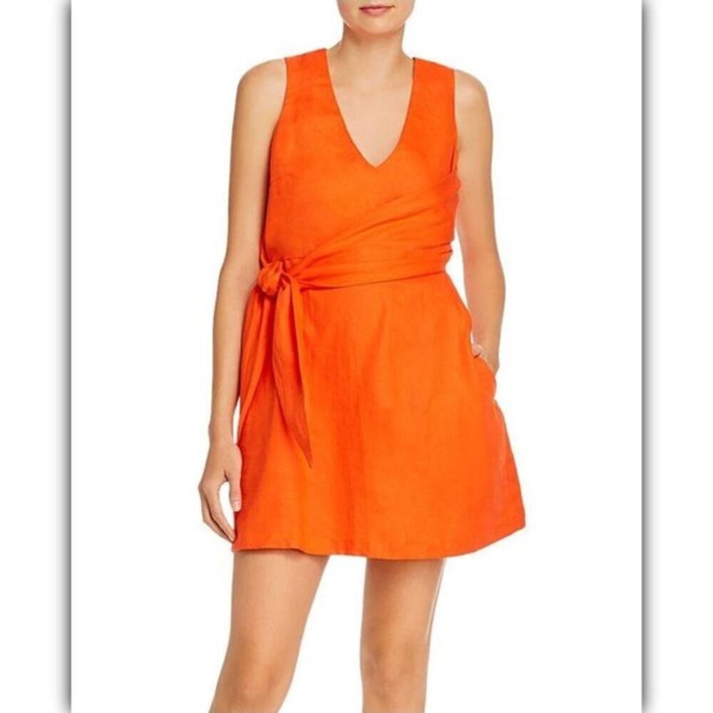 NWT Gary Bigeni Twill orange tie mini dress Size 2